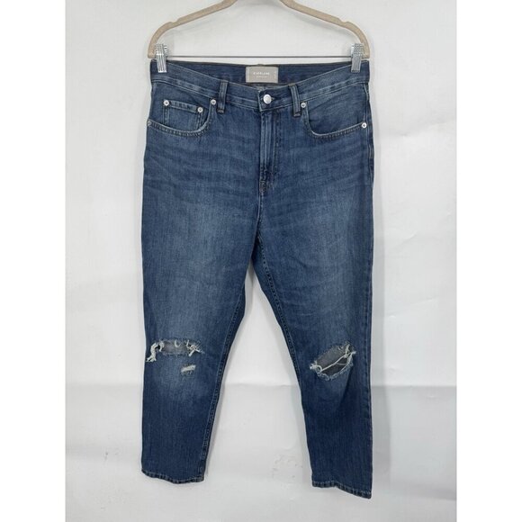 Everlane The Summer Jean Size 29 Regular Blue Wash Straight Leg Distressed Ankle - Picture 1 of 12